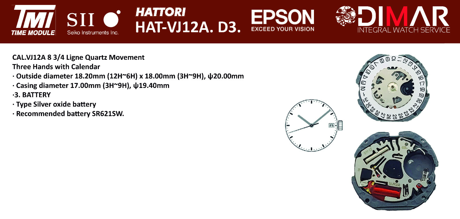 Hattori Movement – TMI – Caliber VJ12A D3