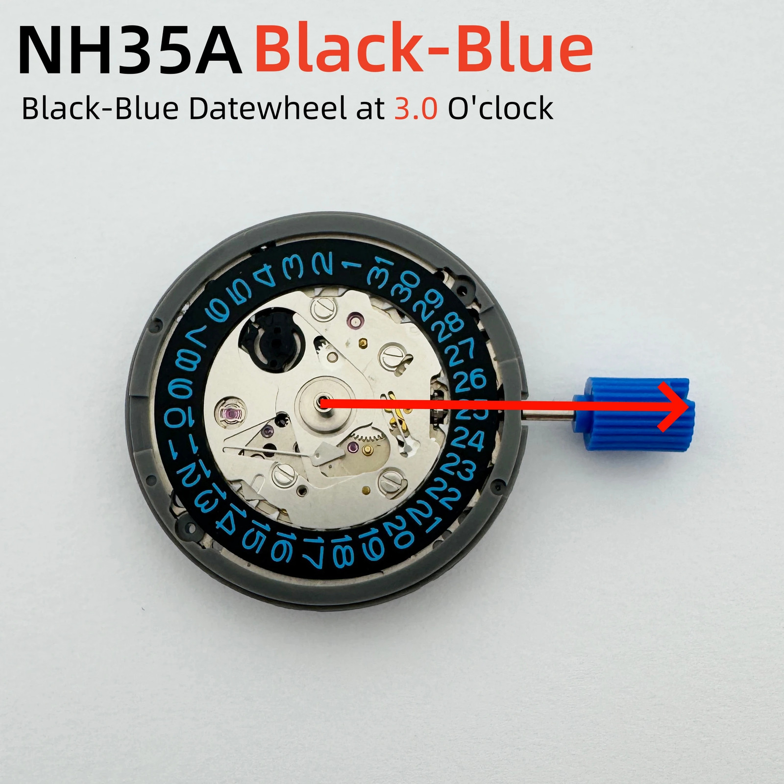 Genuine NH35 Mechanical Movement Modified Red Datewheel 3.0/3.8 Crown Modilver