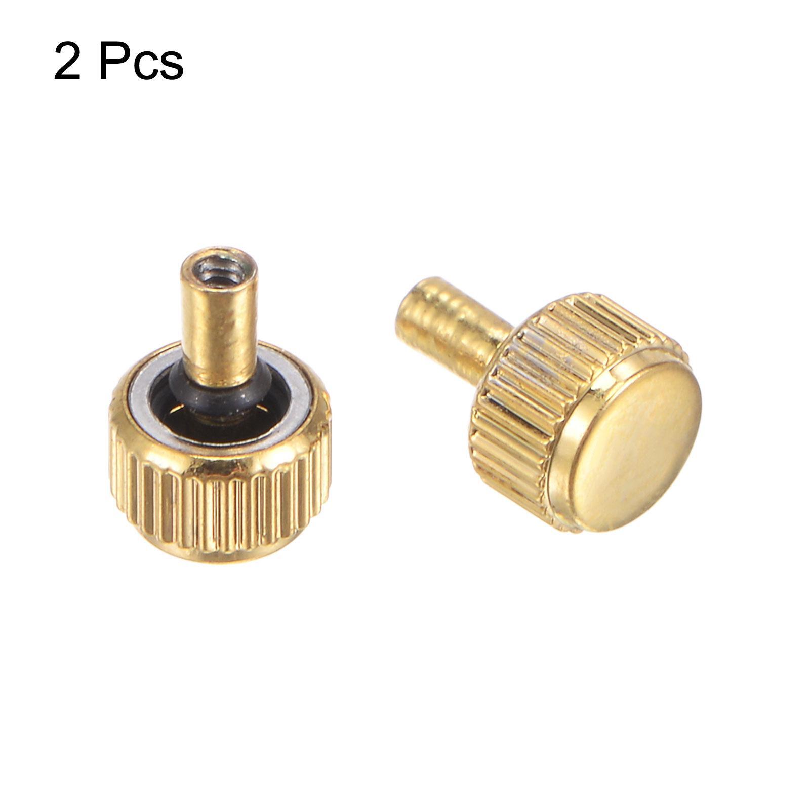 2Pcs 4.9×3.5mm Watch Crown SUS304 Flat Head Long Stem 2mm ID Gold Tone