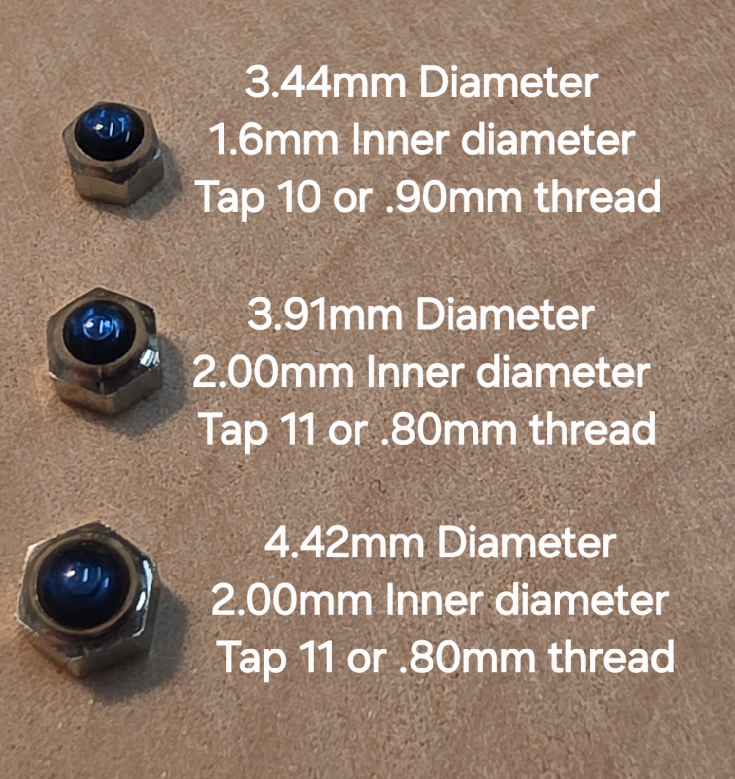 Lot Of 3 NOS Blue Cabochon Silver-Tone Wristwatch Crowns-3.44mm-4.42mm Diameters