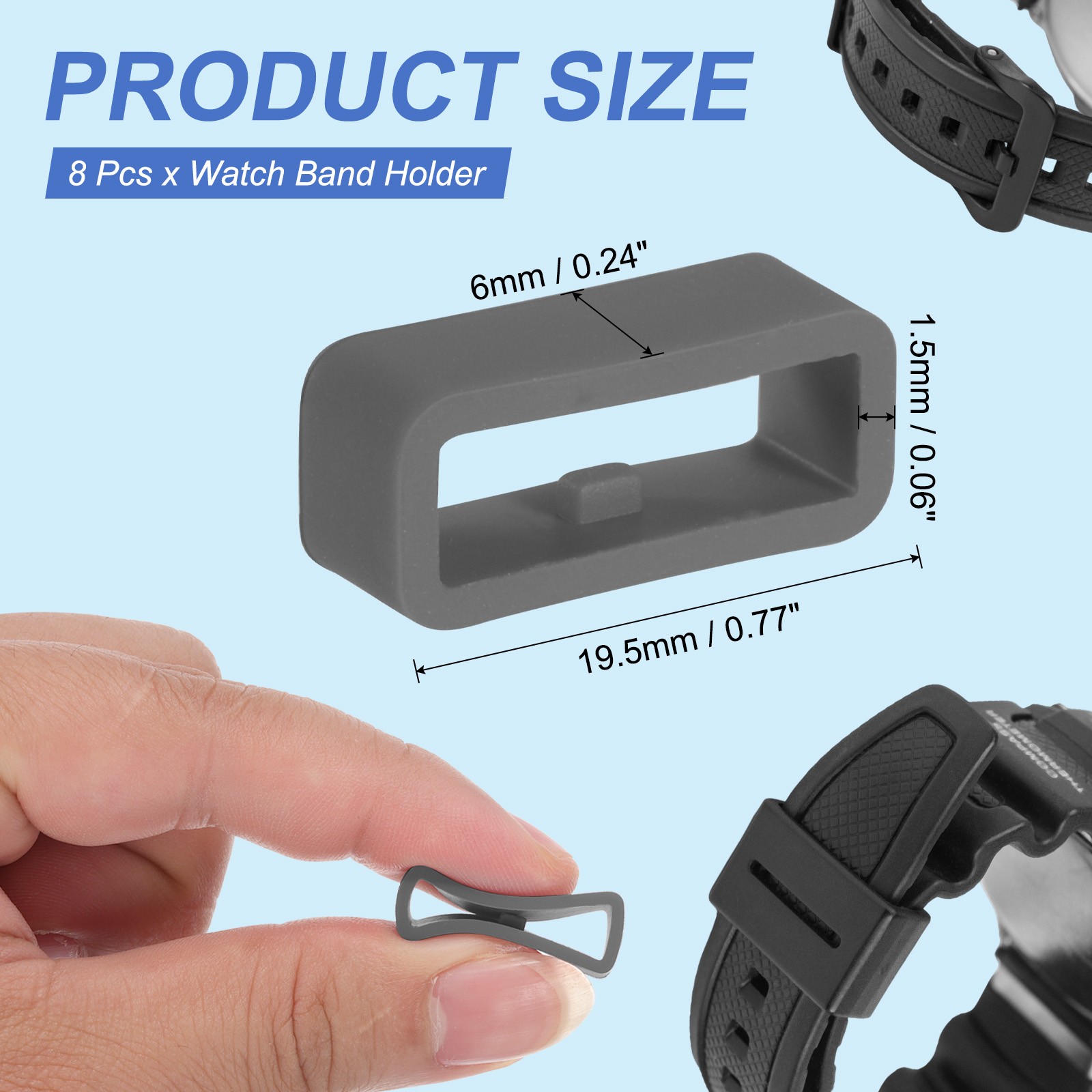 8 Pcs Watch Band Holder Loop, 16mm Universal Watch Replacement Band, Dark Grey
