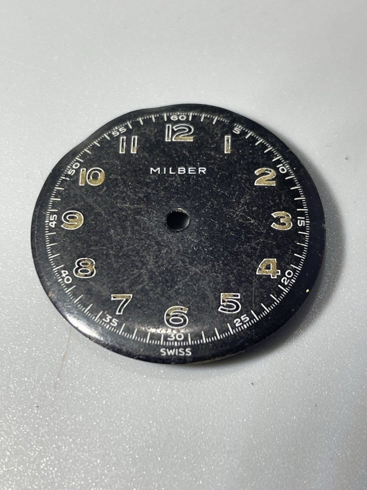 1940s MILBER Swiss Military Watch Dial 25.8mm Black Vintage WWII Era Trench