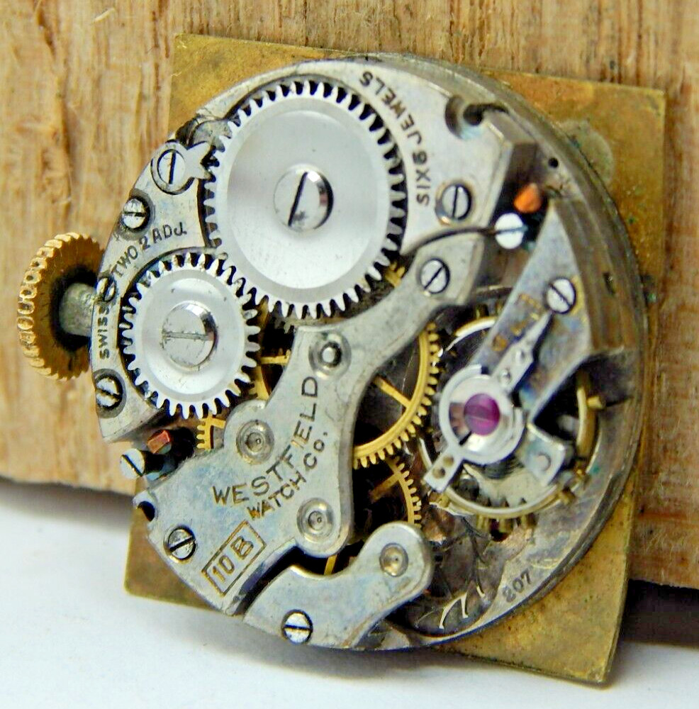 Vintage Westfield 10B 6 jewel 2 adjustment men’s wrist watch movement with crown