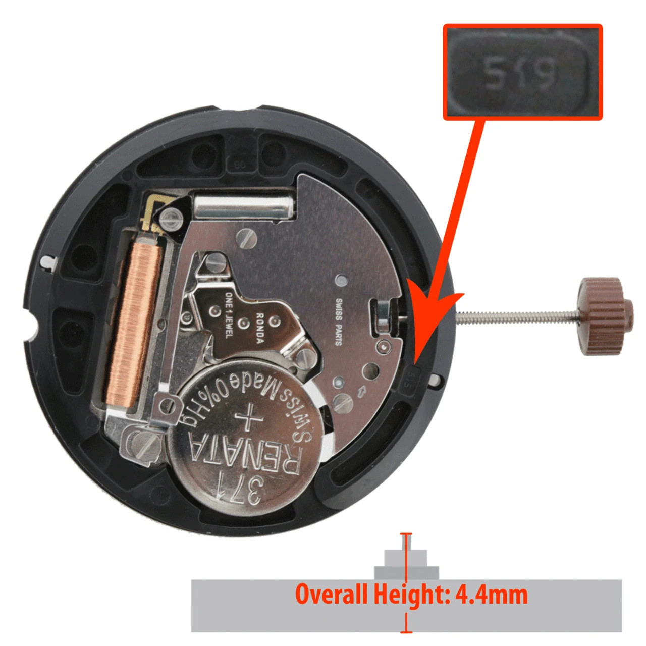 Harley Ronda 519, 3 Hands, Big Date @3 Quartz Watch Movement, Height 4.4mm