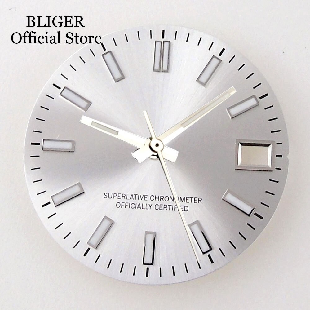 28.5mm Sunburst Pink Silver Watch Dial+Hands Green Lume Fit NH35A NH36A Movement