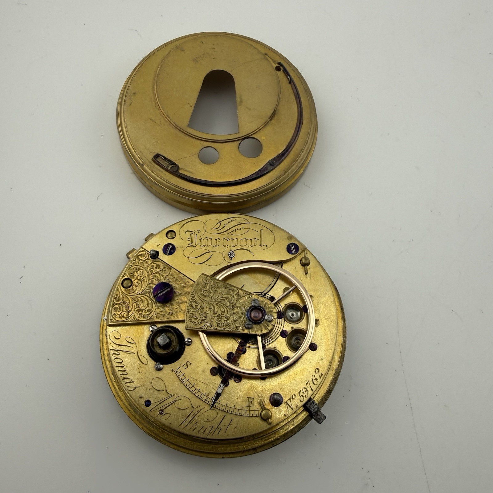 Antique THOMAS M WRIGHT Liverpool Fusee Pocket Watch Movement 44.6mm – AS IS
