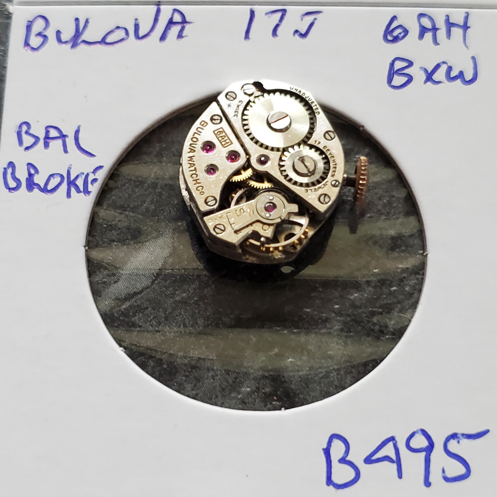 LADIES BULOVA 17j 6AH BXW WRIST WATCH MOVEMENT #B495