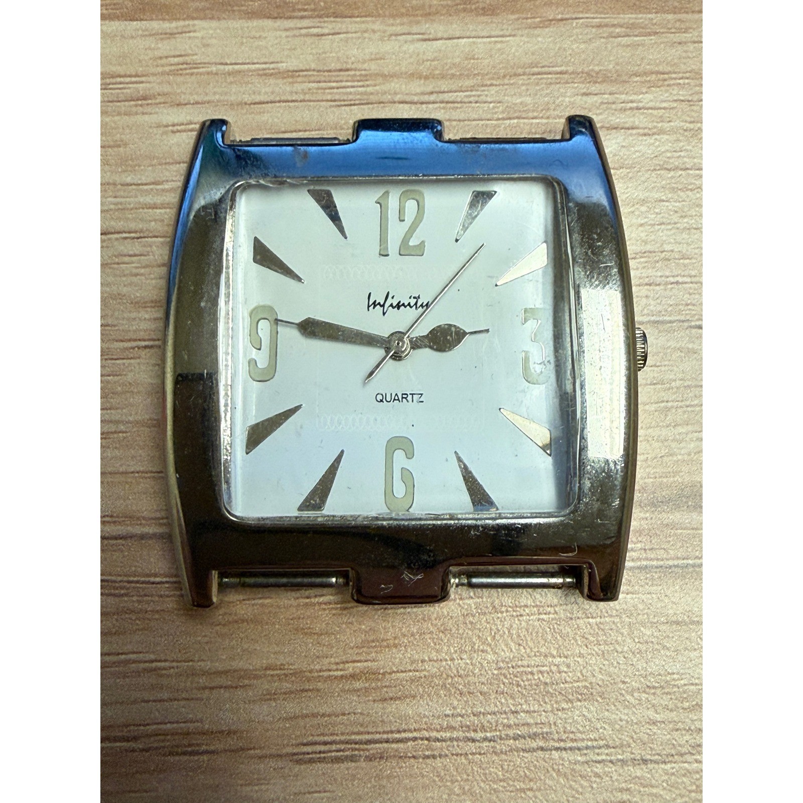 Infinity Japan Quartz Watch Head Only Rectangular Silver Tone Working