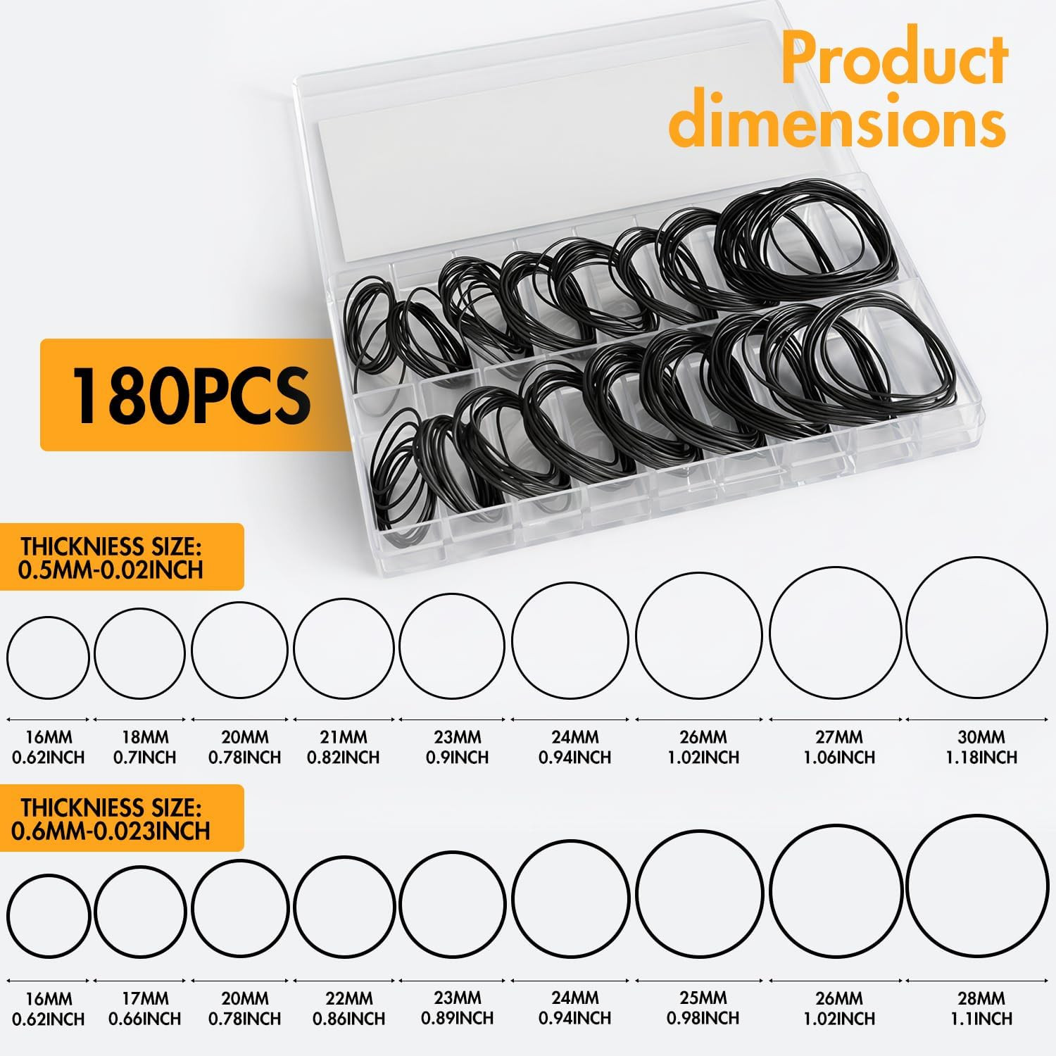 180 Pcs O Ring Watch Gasket Kit, 18 Sizes Rubber Seal O Rings 16–30Mm, Waterproo