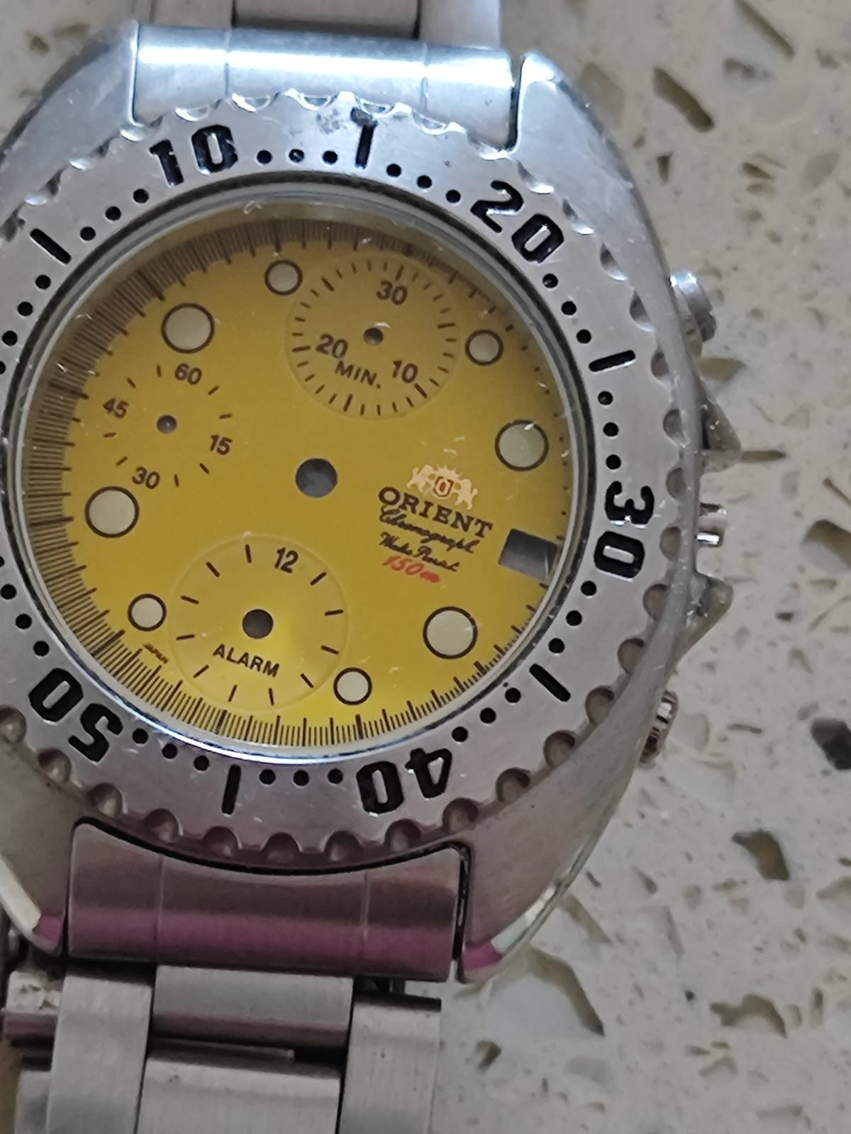 Orient TD0D-000 Chronograph 150m Diver Parts CASE & bracelet & Yellow Dial NOS