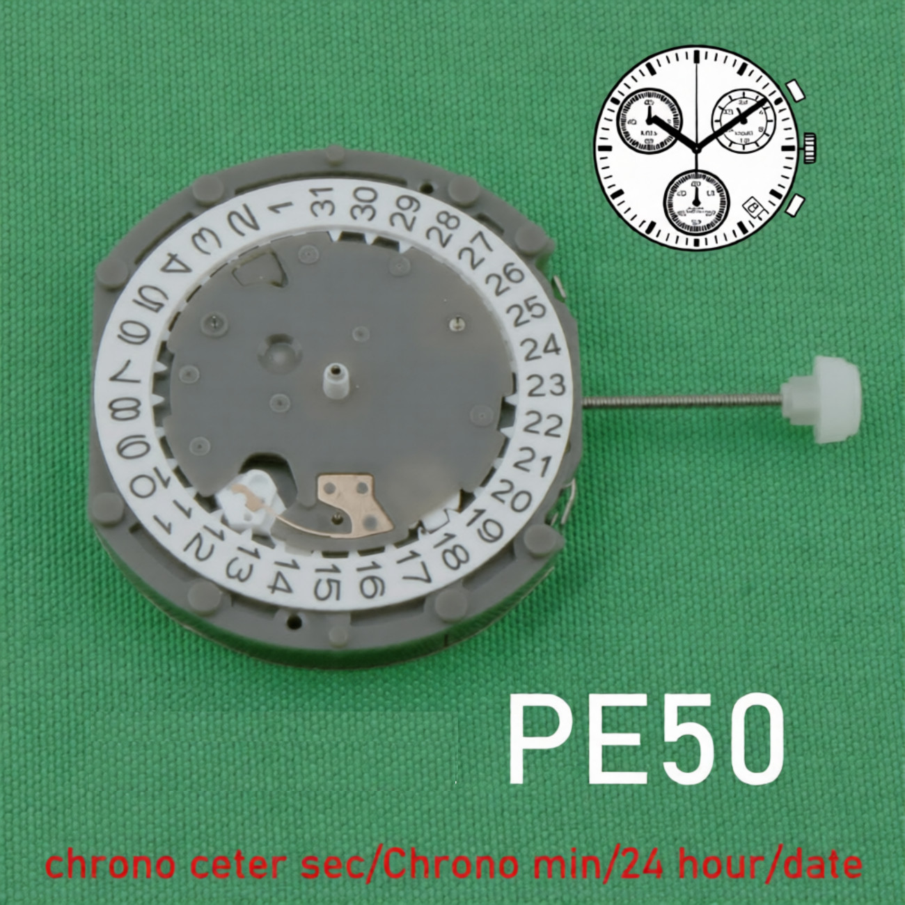Quartz Watch Movement Chrono Center Second Day Date 24H DIY Mod Parts For PE50