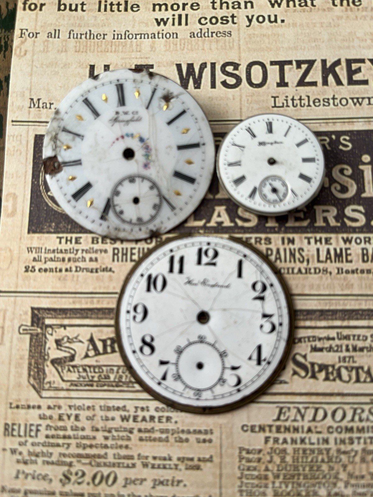 Illinois Springfield New England Pocket Watch Dial Hampden Movement Lot Of 3