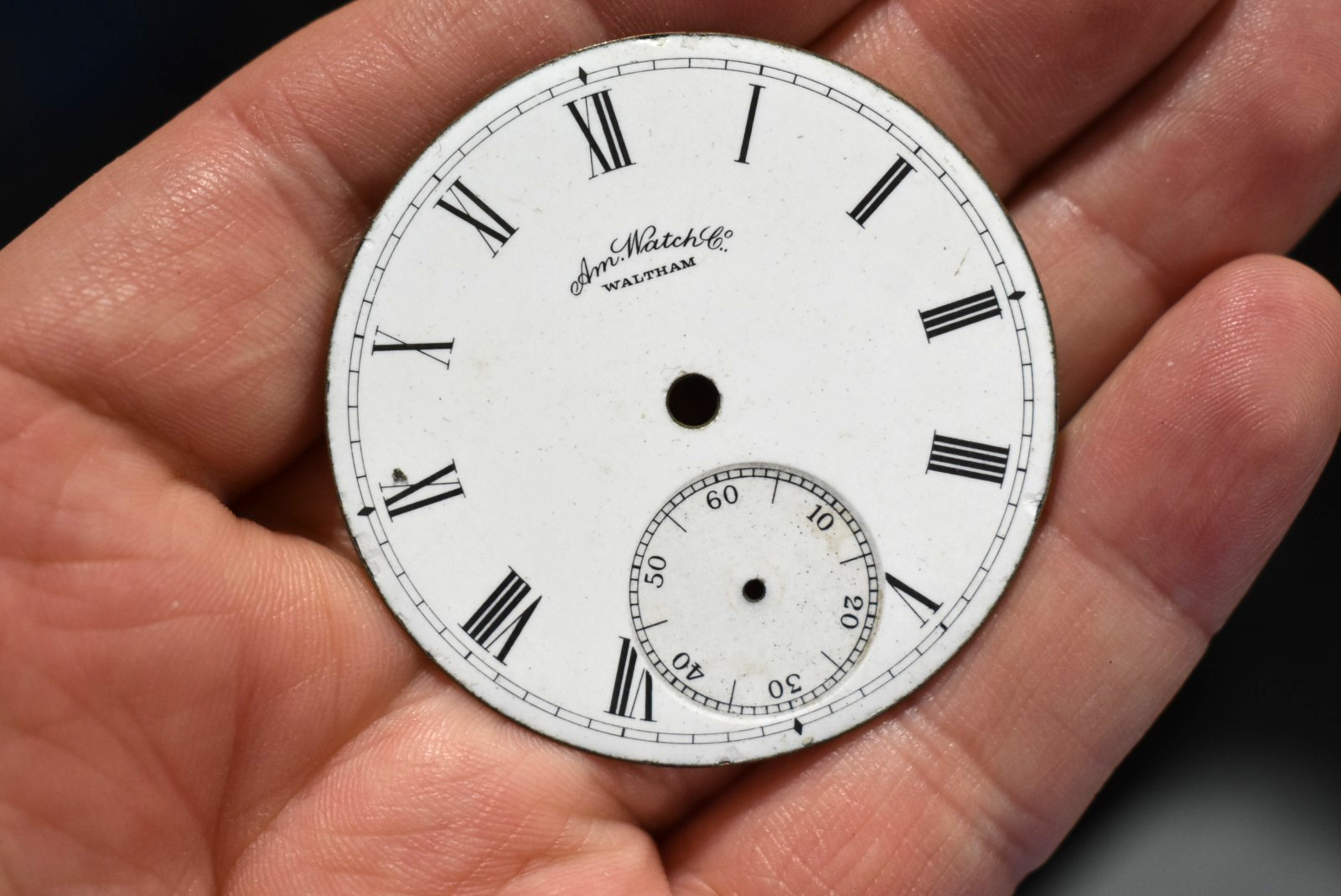 Vintage Waltham Am Watch Co 18s Enamel 3 Footed Pocket Watch Dial lot.qz