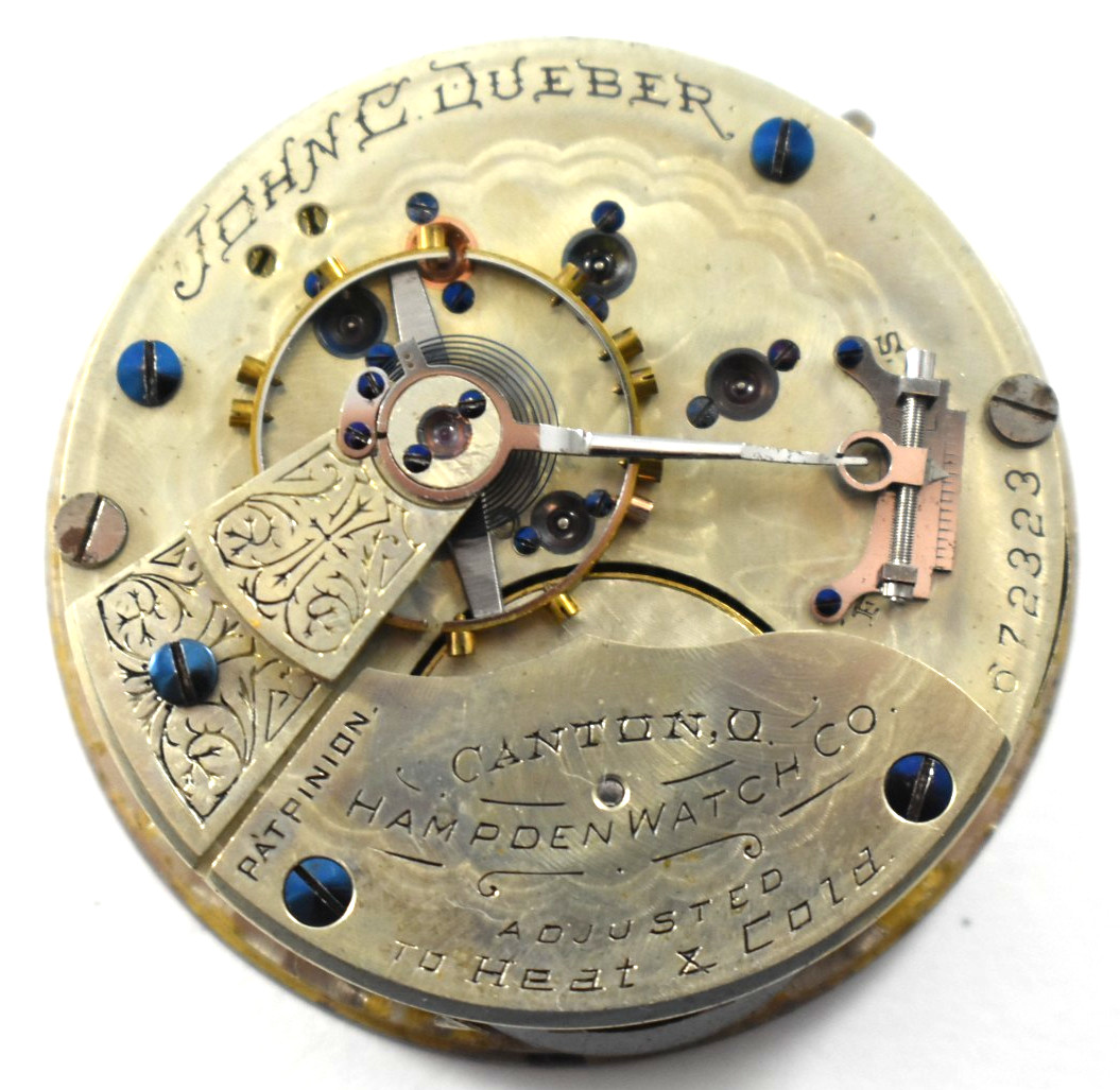 Vintage Hampden John C.Dueber 18s 15J Hunting Pocket Watch Movement lot.qg