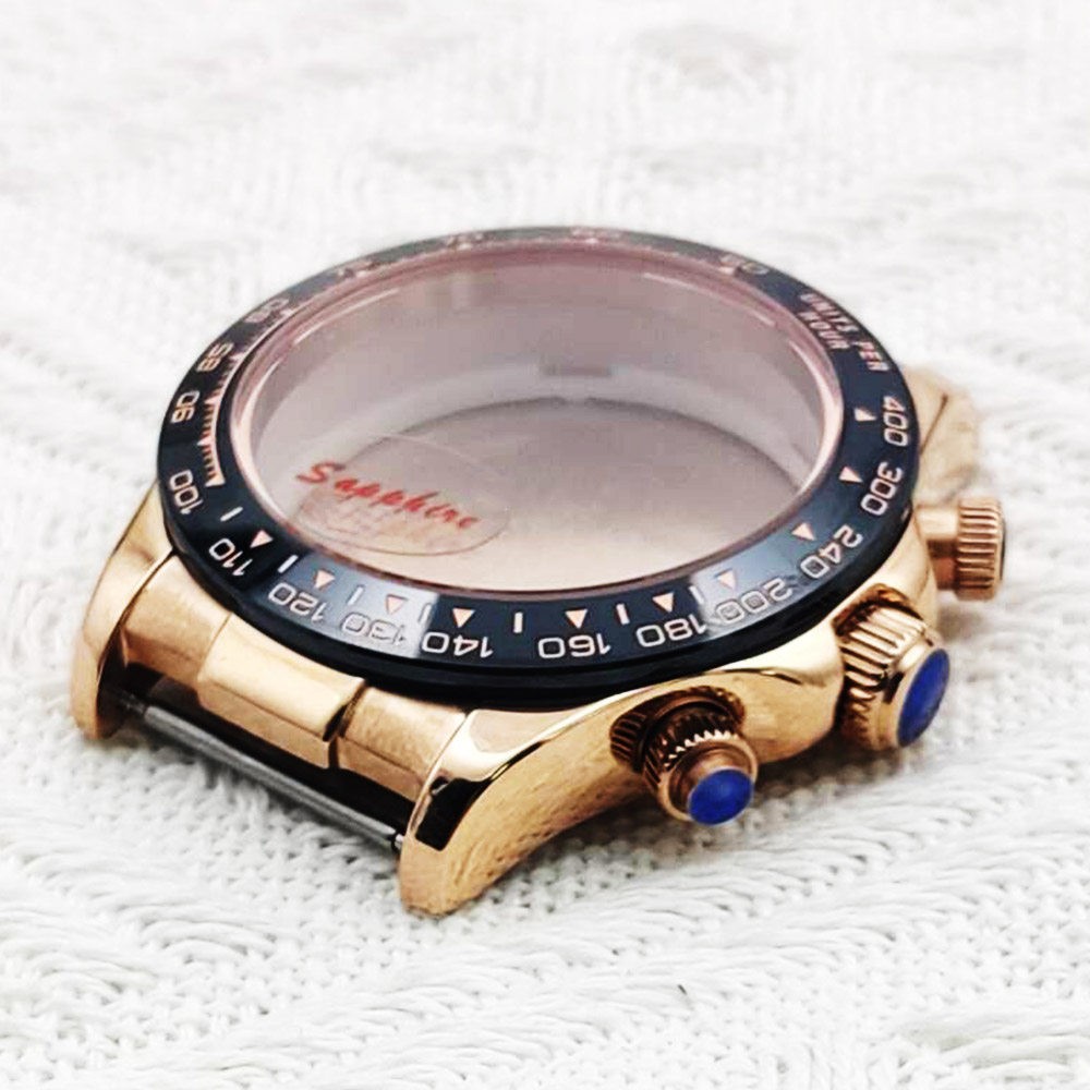 DIY 40mm Gold Color Stainless Steel Watch Case Sapphire Glass Fit VK63 Movement