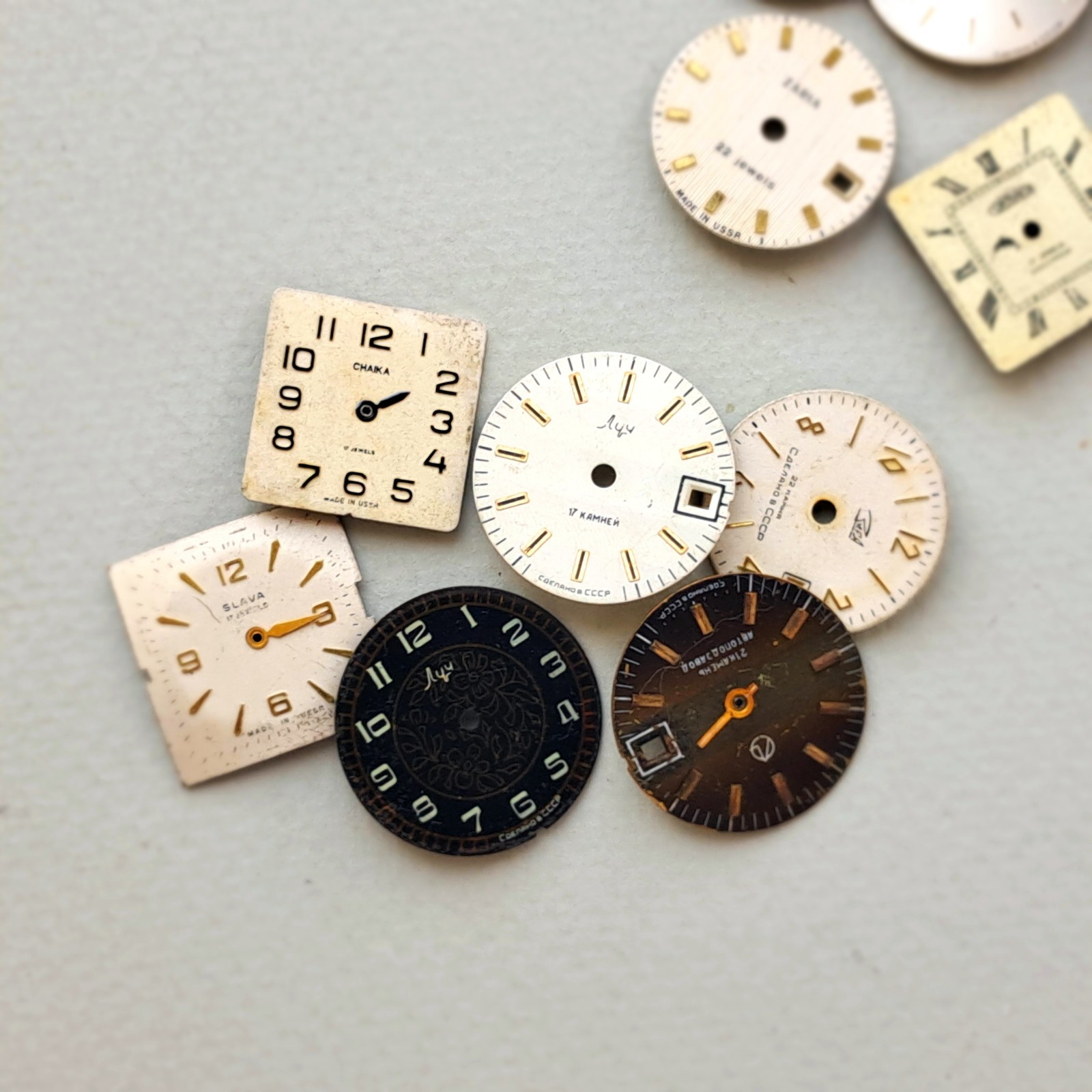 Lot of 25 Vintage Watch Dials • Mixed Shapes & Colors • USSR/Soviet • Steampunk