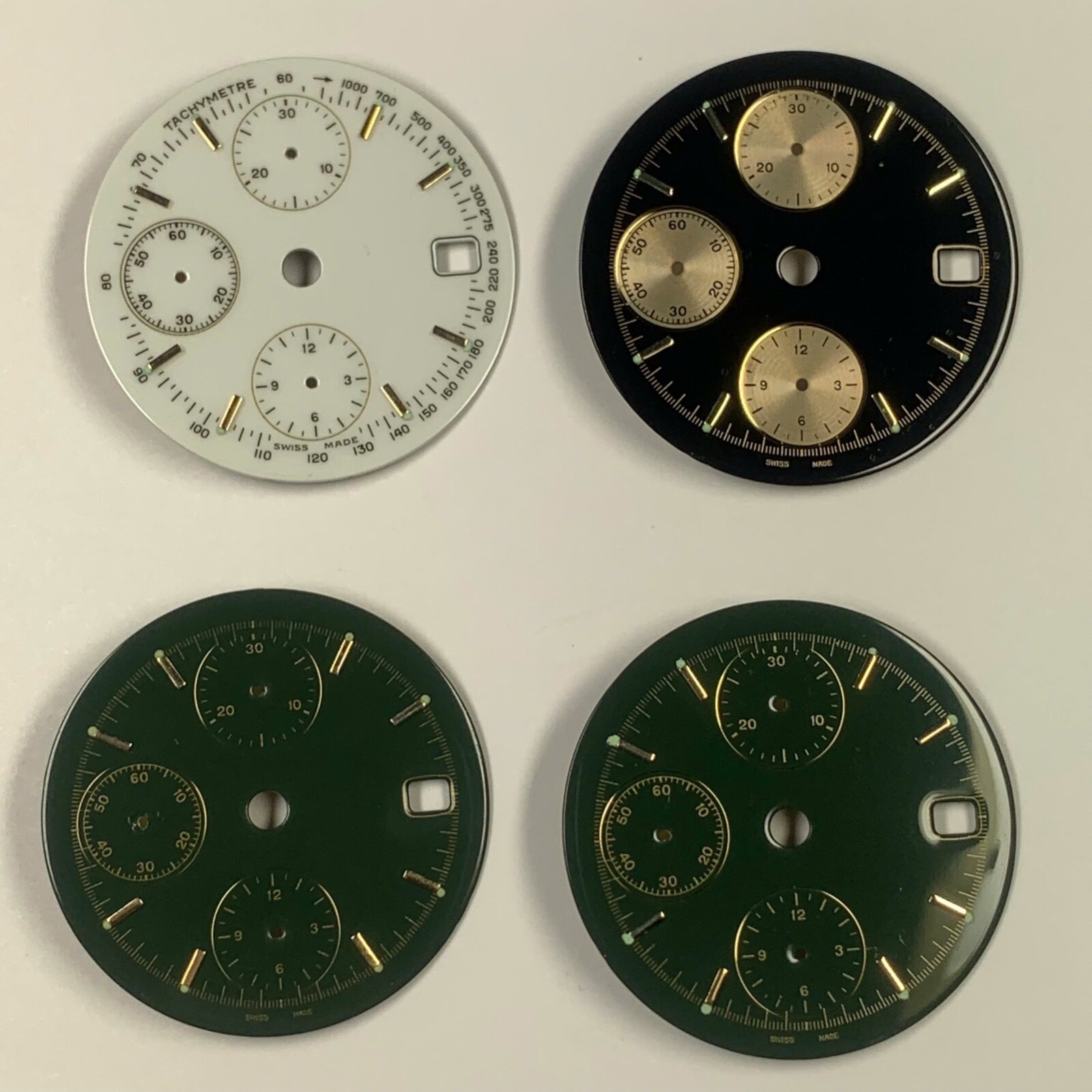 ETA VALJOUX 7750 DIAL set, DATE ONLY Ø 29.5 mm, 2x OLIVE – 1x WHITE – 1x BLACK