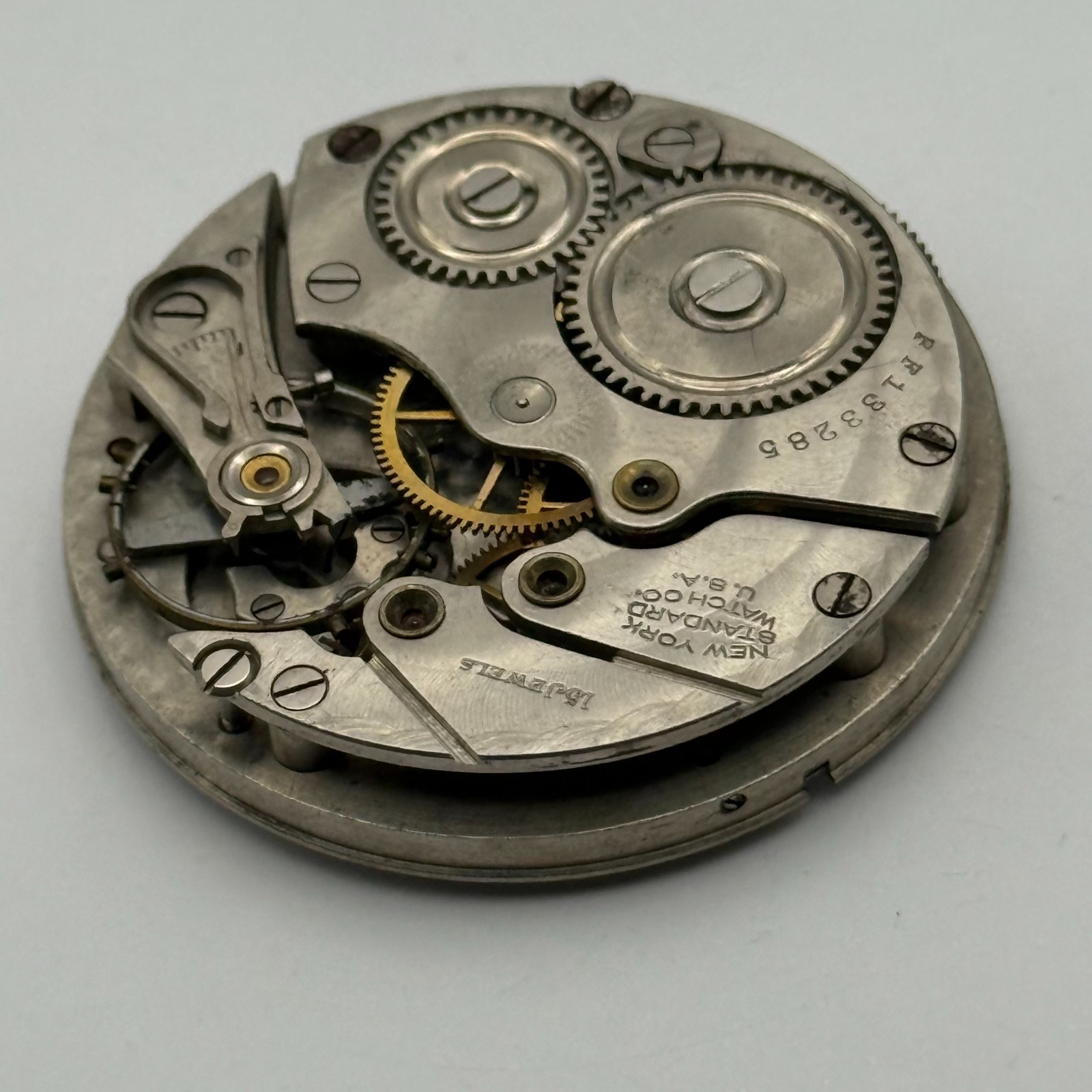 New York Standard Pocket Watch Movement USA Watch Co 15J Sub Seconds Parts 36mm