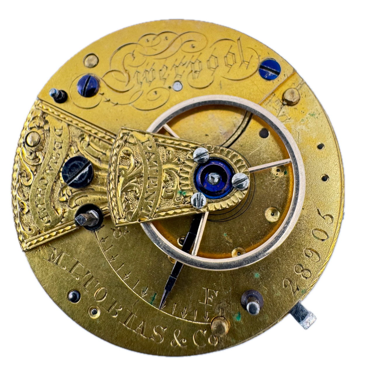 38mm M.I. Tobias & Co. Liverpool England Key Wind Fusee Pocket Watch Movement