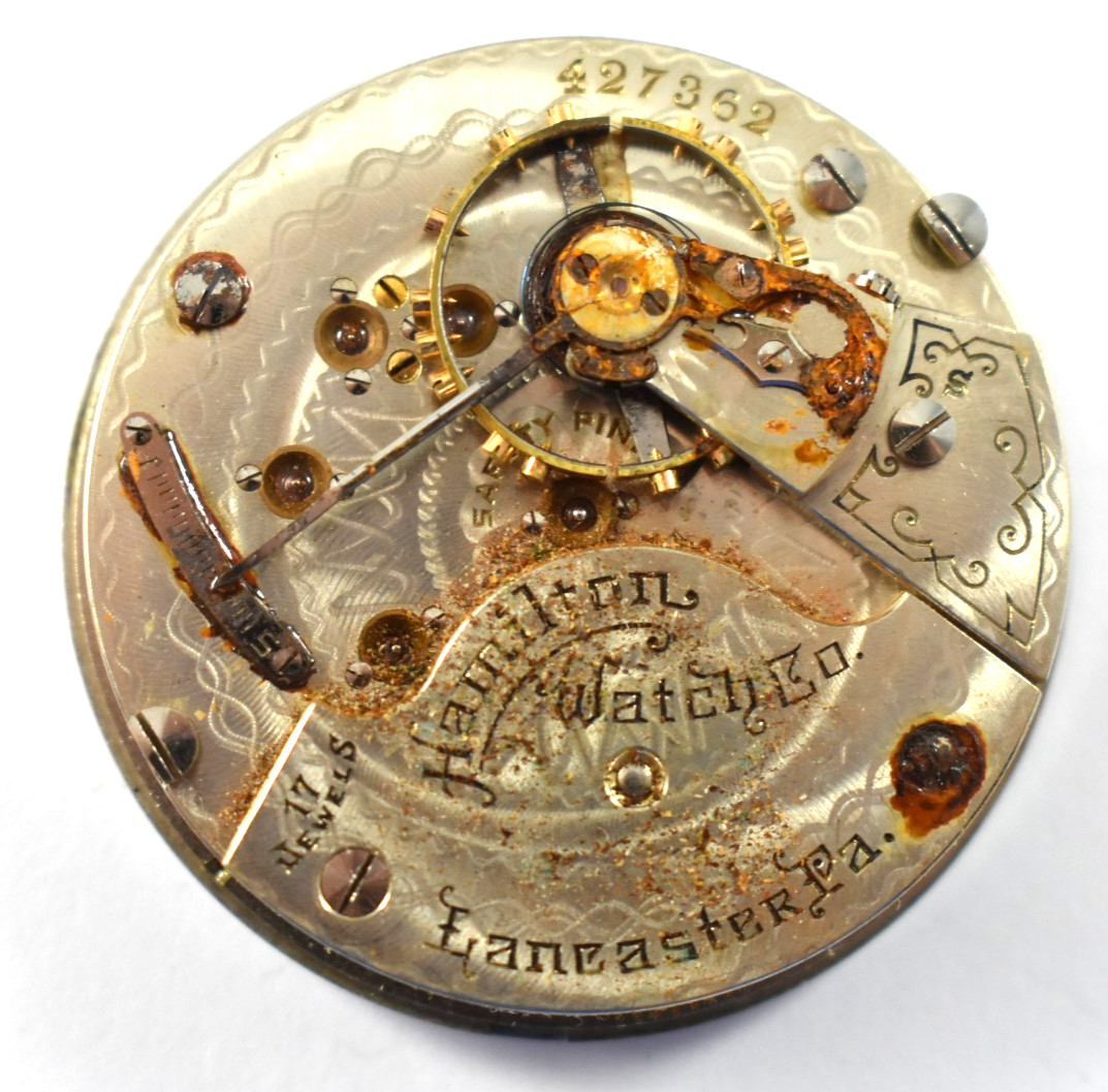 Vintage Hamilton Grade 924 18s 17J OF Pocket Watch Movement lot.qb