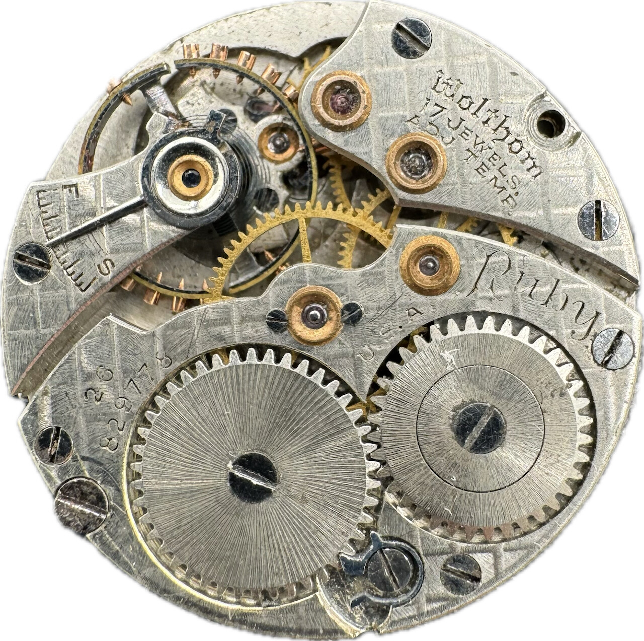 Vintage 6/0 Size Waltham Ruby Mechanical Men’s Wristwatch Movement for Parts