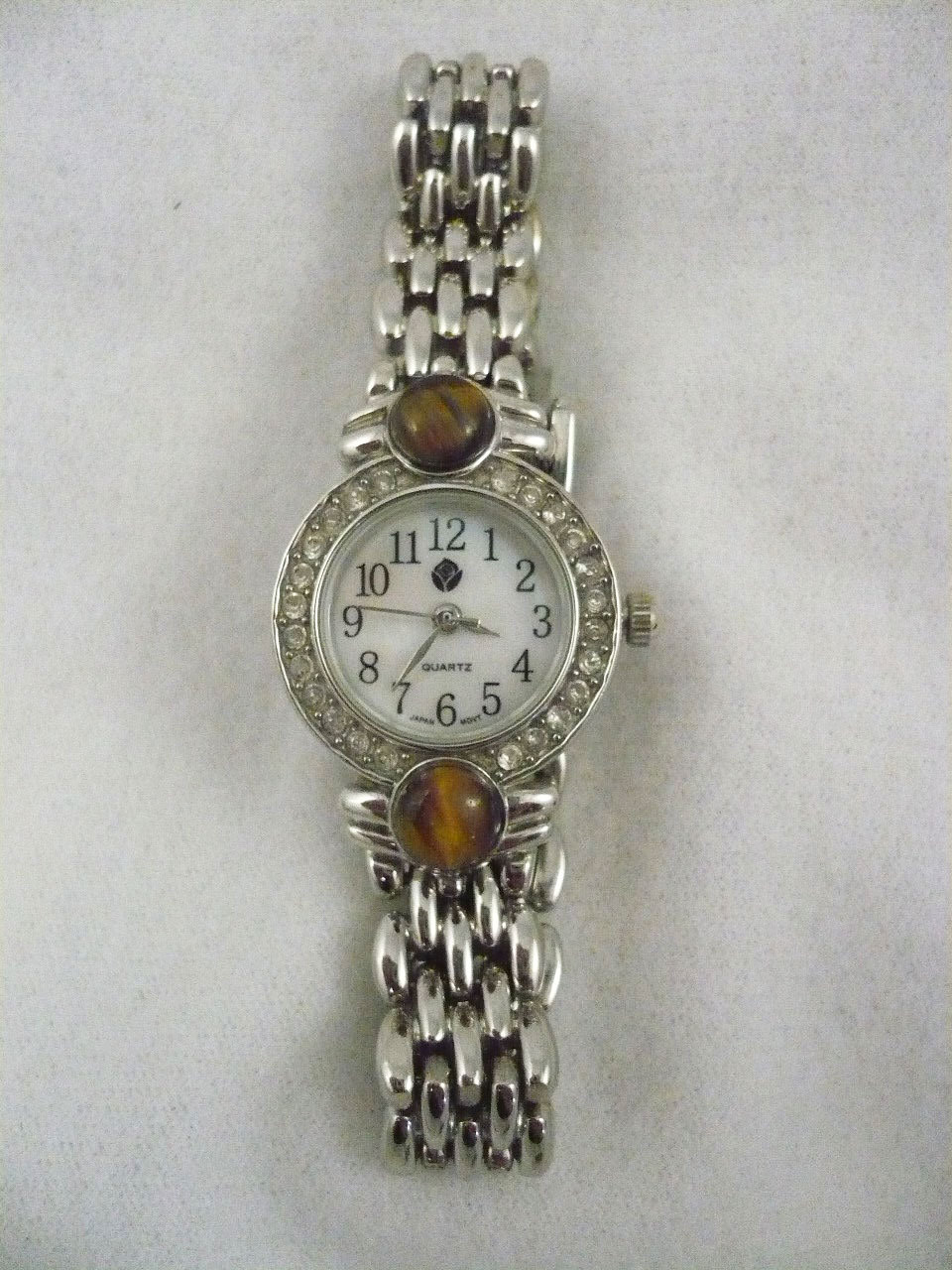 Designs by Rose watch silver metal bracelet R/S & faux tiger’s eye accents