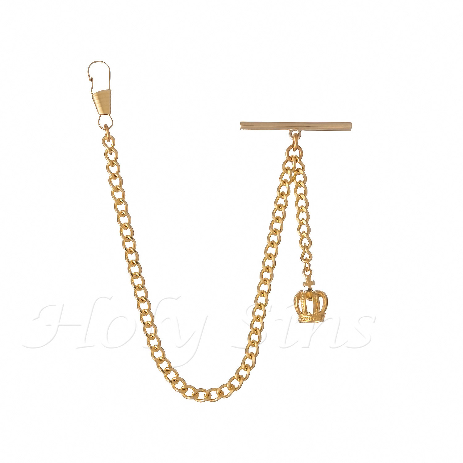 Brand New Gold Colour Single Albert Pocket Watch Chain With Crown Pendant