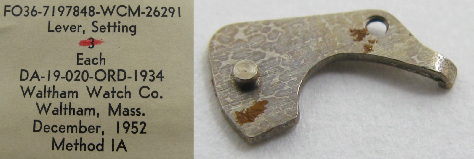 Waltham 6/0 s military wrist Watch part FO36-7197848 WCM26291 lever setting #443