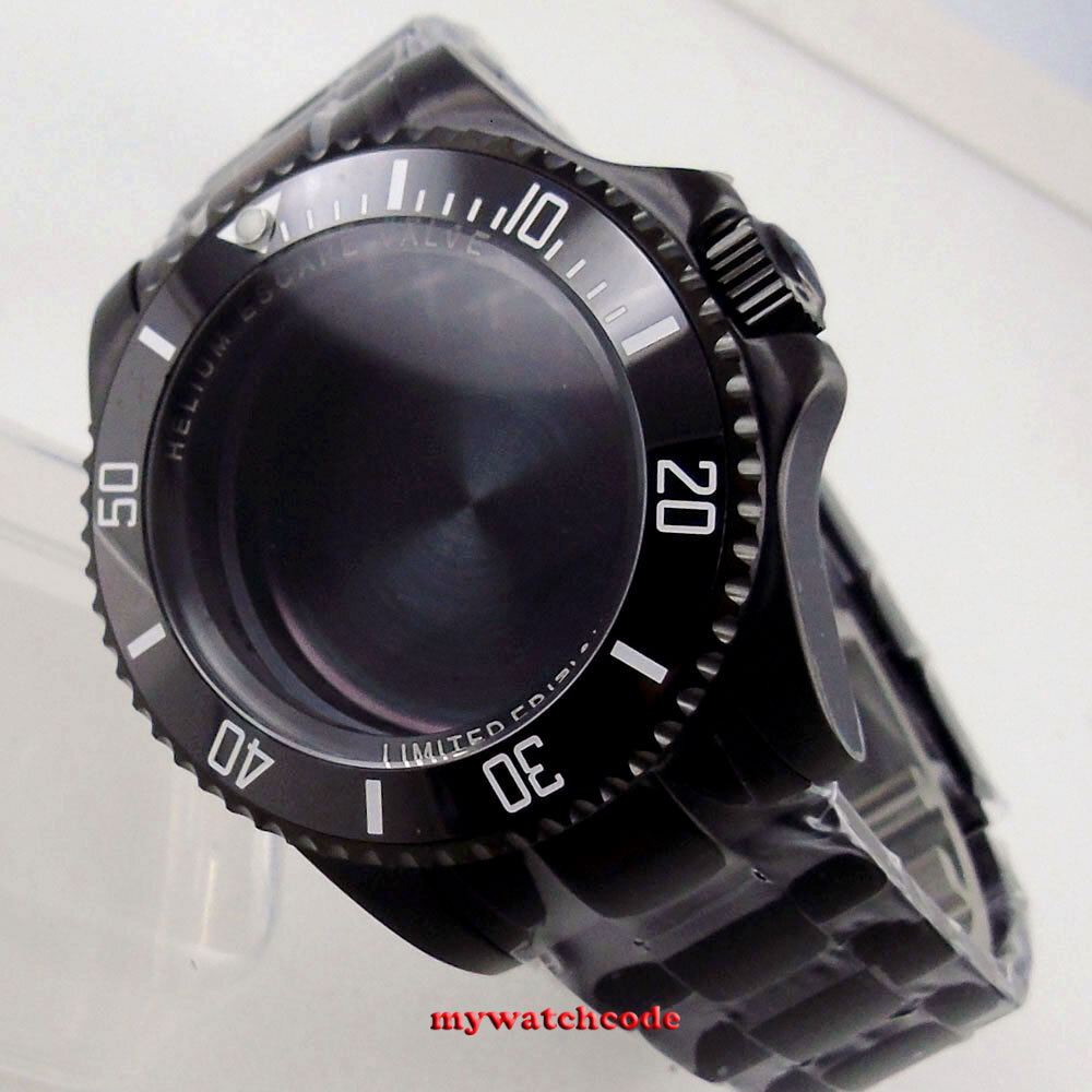 Black PVD 43mm SEA automatic Watch Case Strap Fit 2824 2836 8215 NH35 NH36 NH34