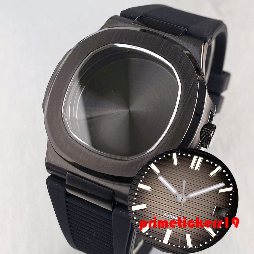 NH35 Square Watch Case+Silicone Band+Dial Hand Fit for Nautilus Style Wristwatch