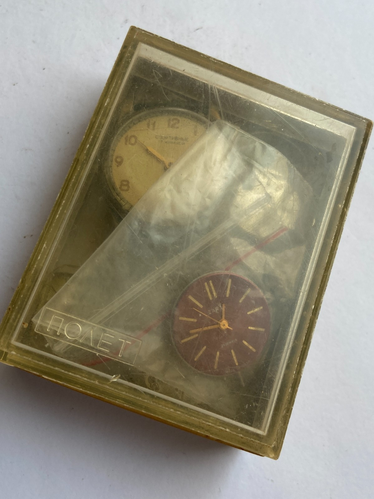 VINTAGE MEN /WOMEN WRIST WATCH PARTS + BOX POLJOT SPORTIVEN LUCH 2209 MIX LOT