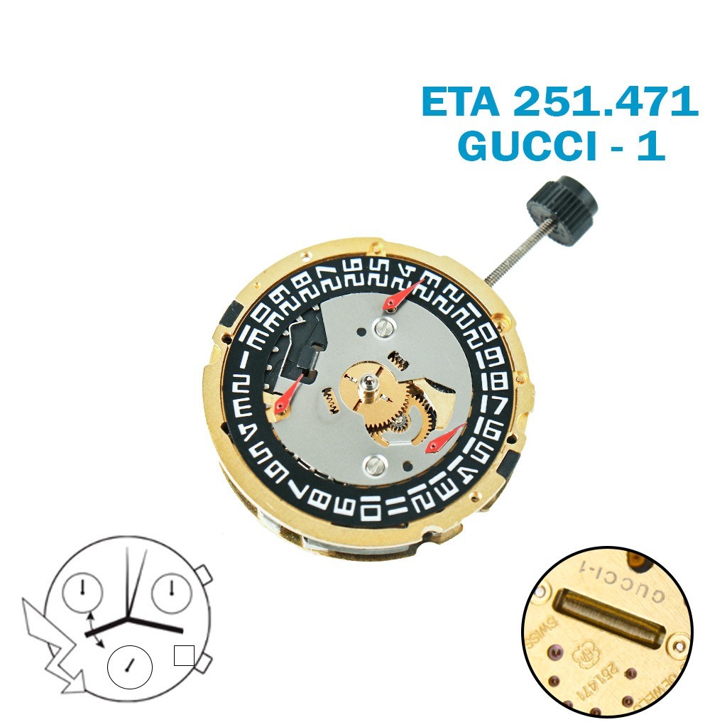 ETA 251.471 Gucci-1 Swiss Chronograph Movement-H:6:88mm-Black Date at 4-3Counter