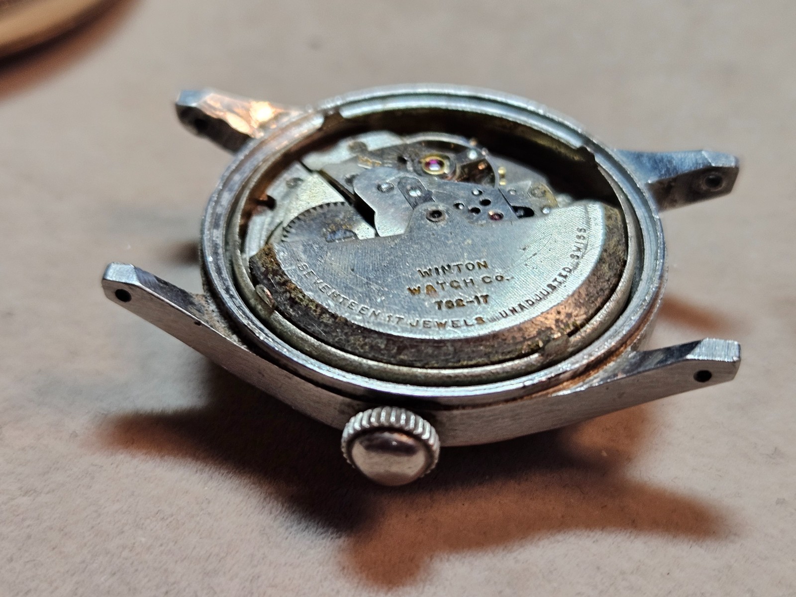 Vintage Helzberg Time-O-Matic Military Dial Auto Watch – Good Bal – Not Working