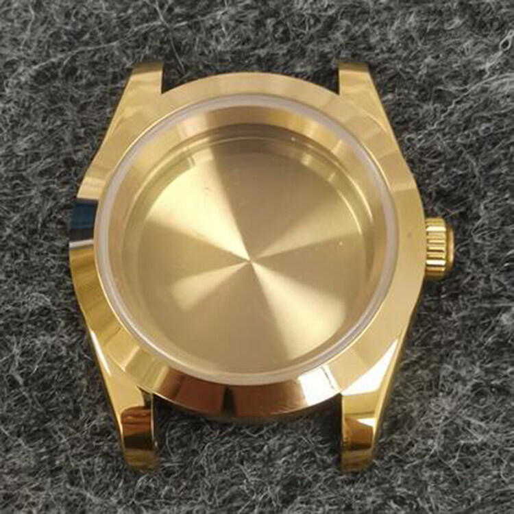 For NH35/36 Movement PVD Gold Tooth Ring/Oyster Stainless Steel Watch Case 39mm