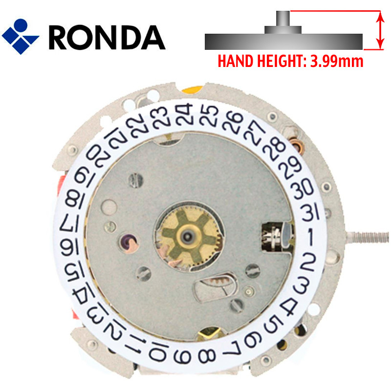Harley Ronda 775 Quartz Watch Movement, 3 Hands, Date at 3 or 6 (Swiss Parts)