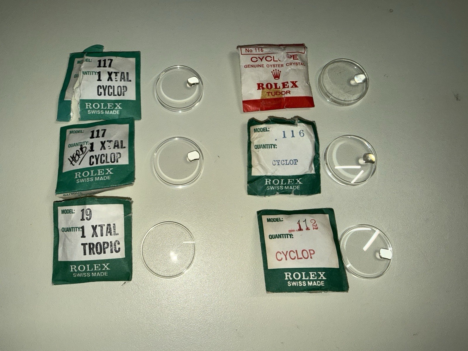 Rolex Crystals and Parts Lots for Watch Movement Repair