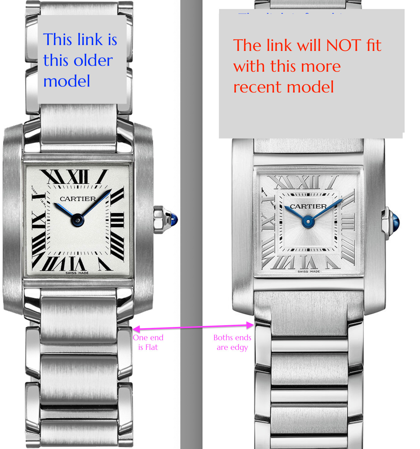 Genuine Cartier Tank Francaise 14.5mm 3P Link Watch Band Bracelet SS