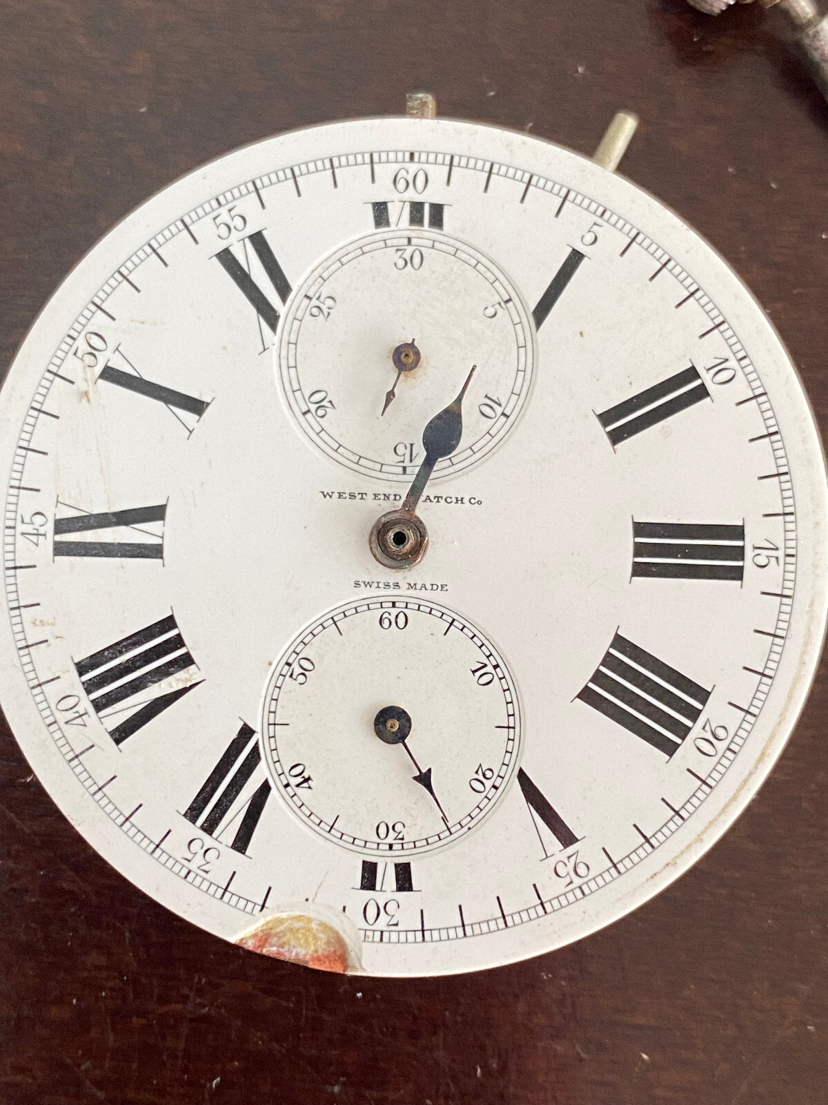VINTAGE WEST END LONGINES CHRONOGRAPH POCKET WATCH MOVEMENT FOR PARTS, TICKS