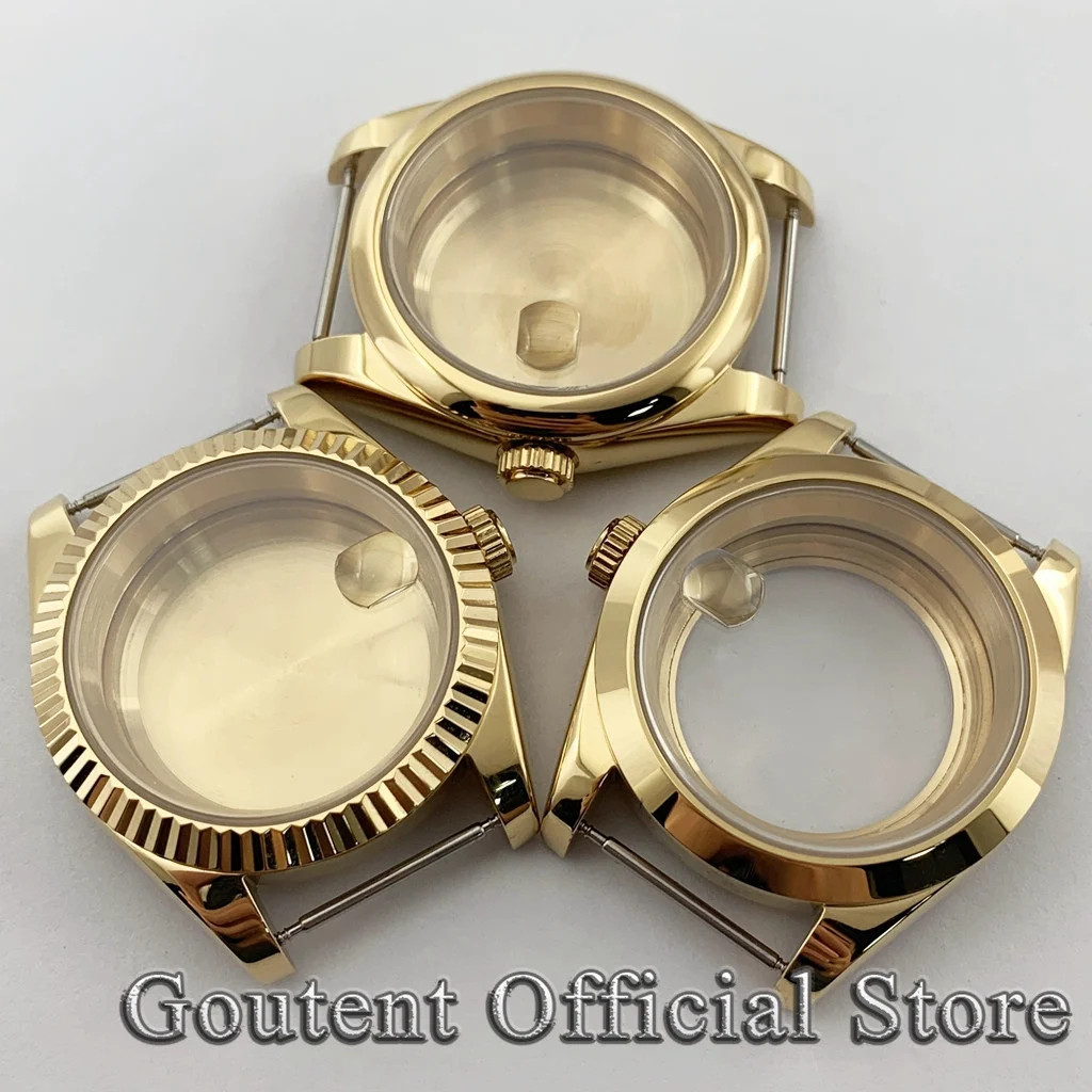 Men’s Gold Sapphire Glass Watch Case 36mm 39mm Fit PT5000 NH34 NH35 NH36 ETA 282