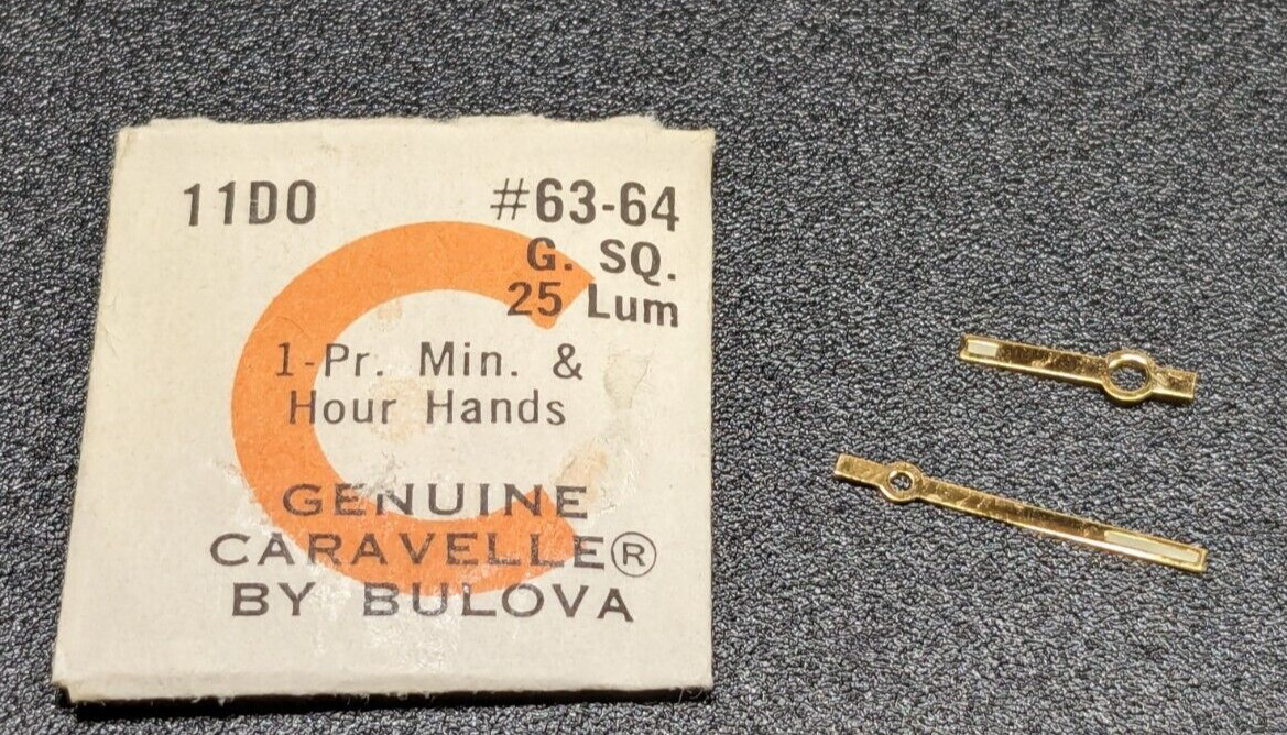 NOS Bulova Caravelle 11DO G SQ 25 LUM Watch Hand Set #63/64 Gold Trit Square