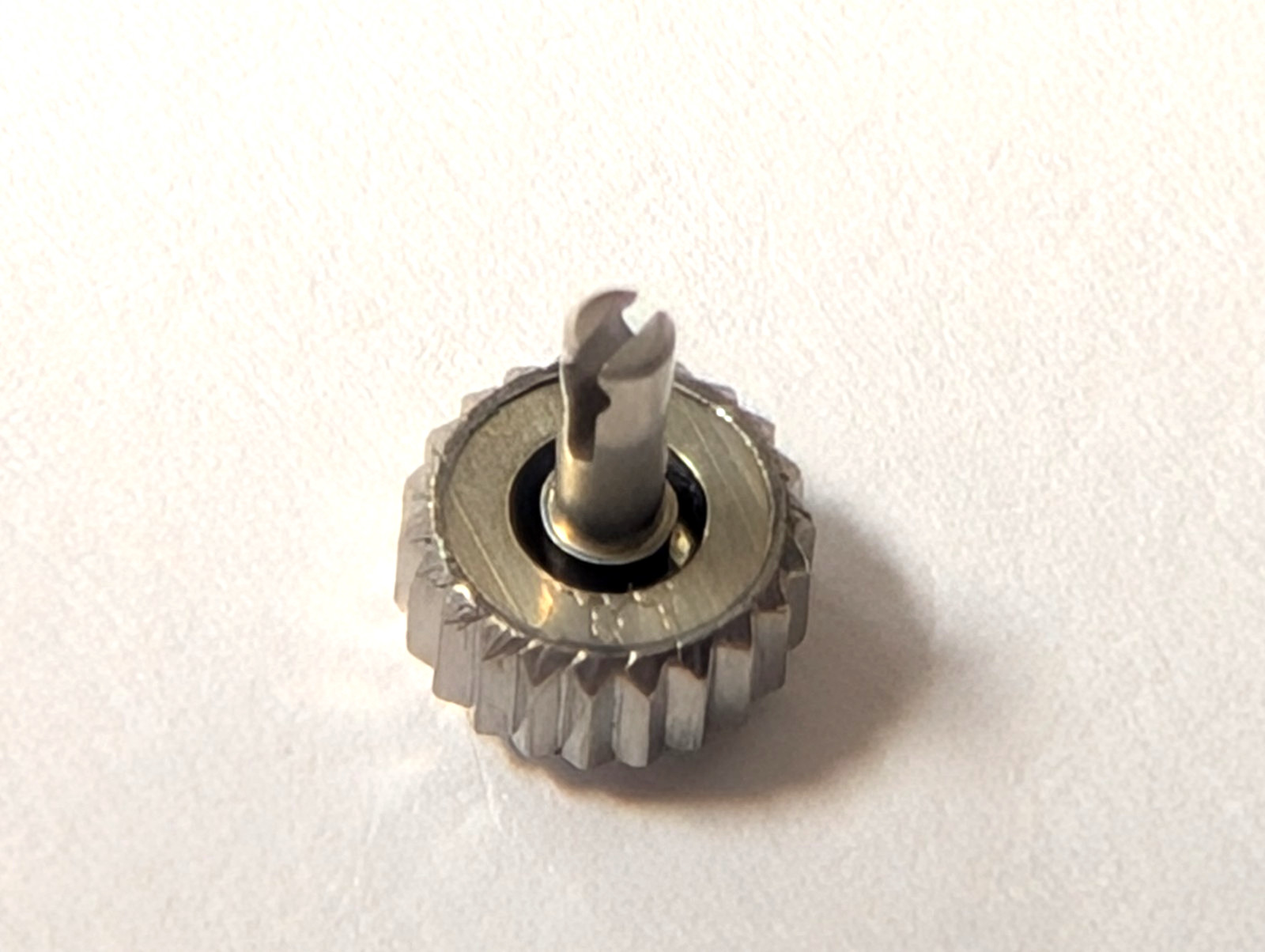 Genuine Omega crown 4.3-4.5mm approx. WHITE, split medium stem, for watch repair