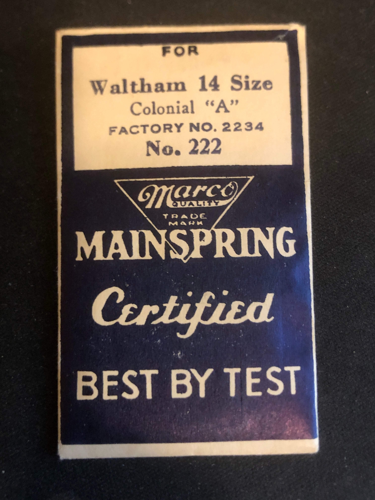 Marco Mainspring #222 for Waltham Colonial Series Model A No. 2234 – Steel