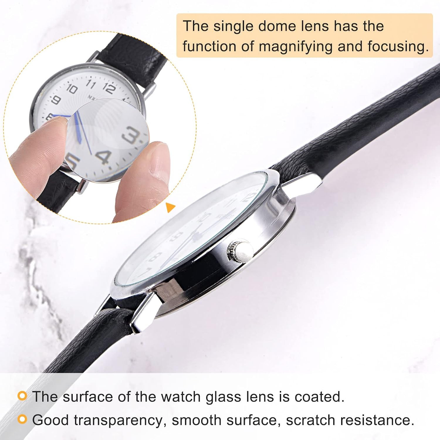 8 Pack 16mm Dia. Watch Glass Crystal Lens, Single Dome Round 1.35mm Edge Thickne