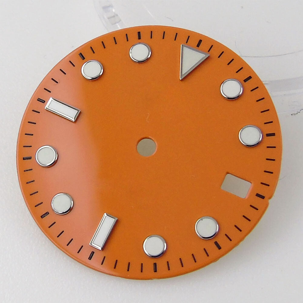 29mm Bliger Blue Orange Yellow Watch Dial Fit NH35A Movement Date Window Parts