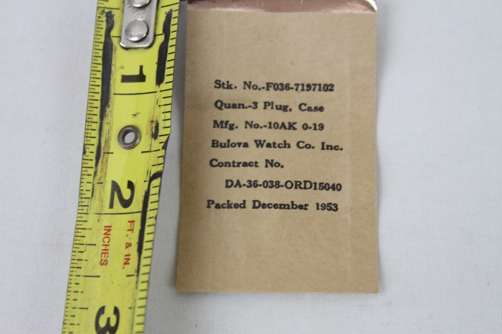 3 New Military 1953 Bulova 10AK 0-19 3 Case Plug Stock No-F036-7197102 Part