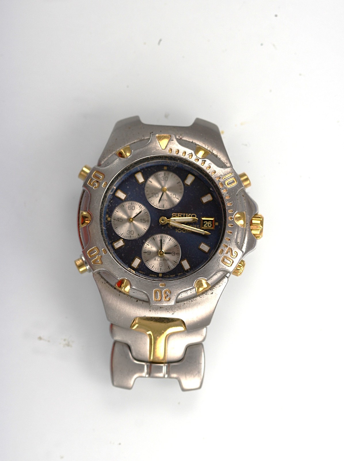 Seiko Watch Men 7T32-6M49 Stainless St 100m Chrono Date Blue Quartz NON-WORKING