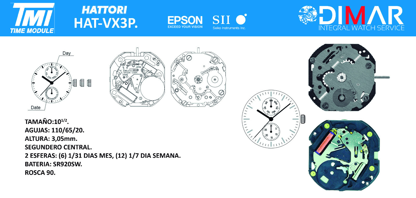 Hattori Movement – TMI – Epson – Caliber. VX3P.