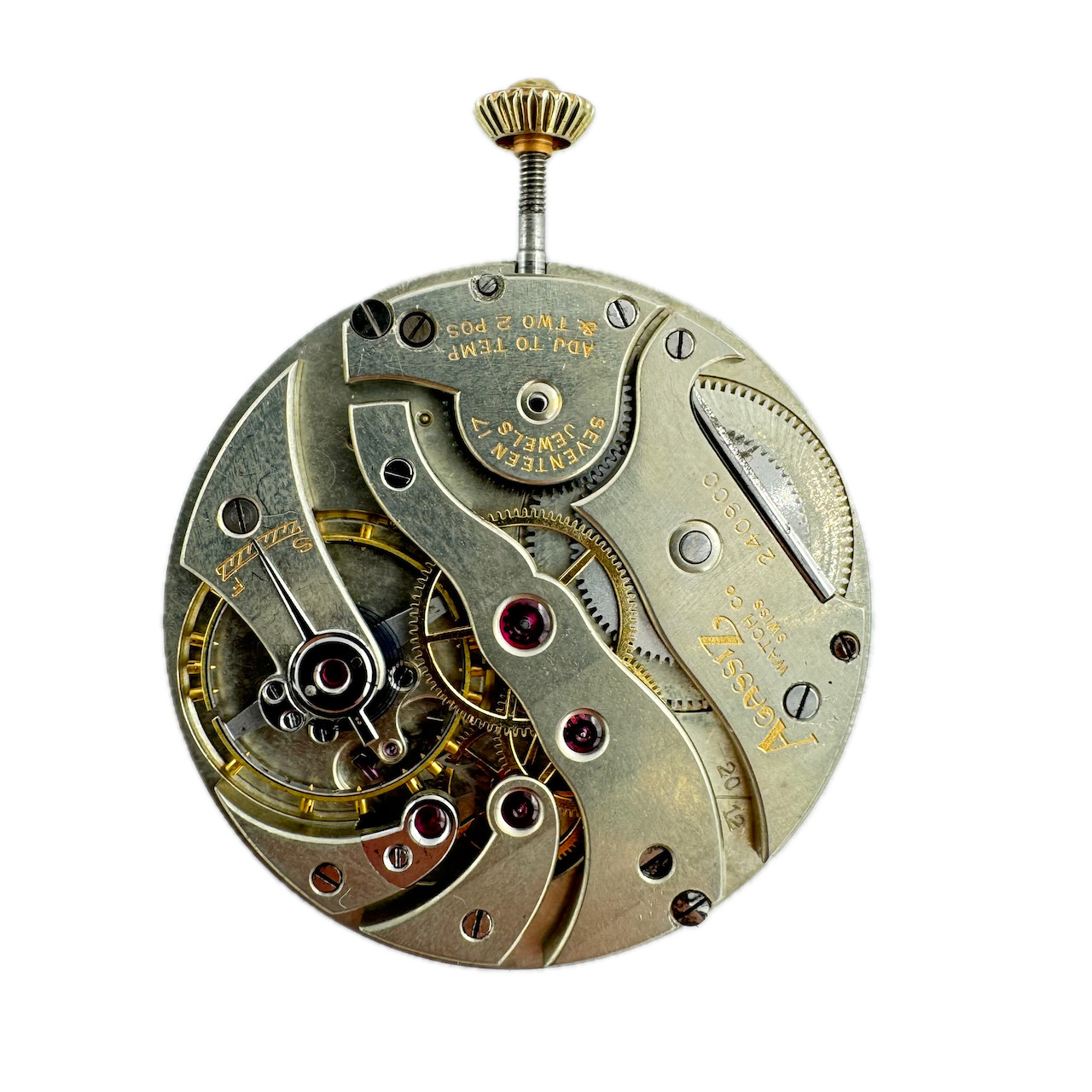 Antique 39mm Agassiz 17 Jewel Mechanical Pocket Watch Movement 20/12 Swiss