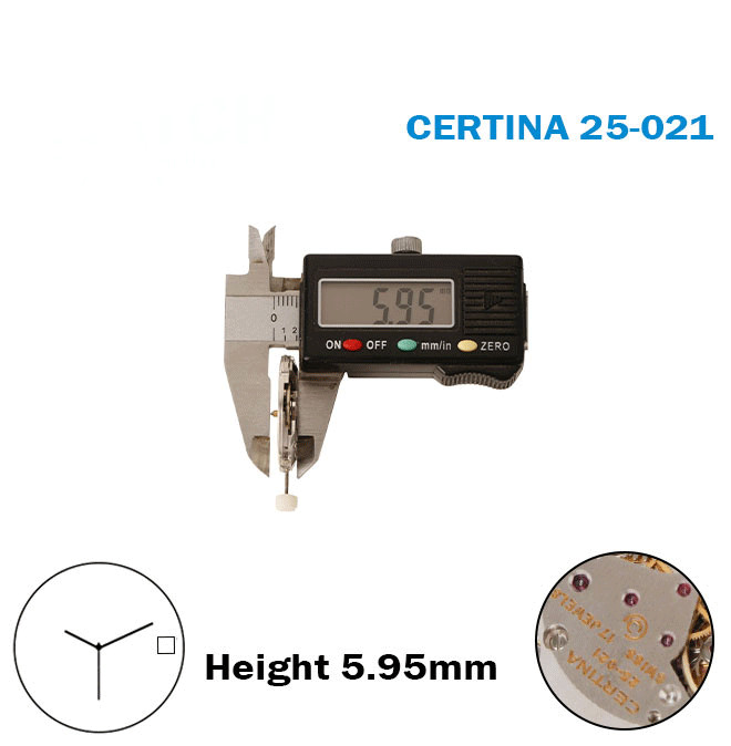 CERTINA 25-021-Manual Movement-17 Jewels-H:5.95mm-White Disk At 3-3 Hands
