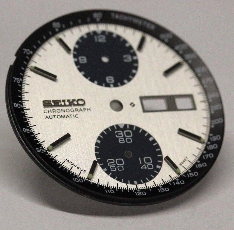 White Dial With Black Tachymeter Inner Dial Ring For Seiko Panda 6138-8020